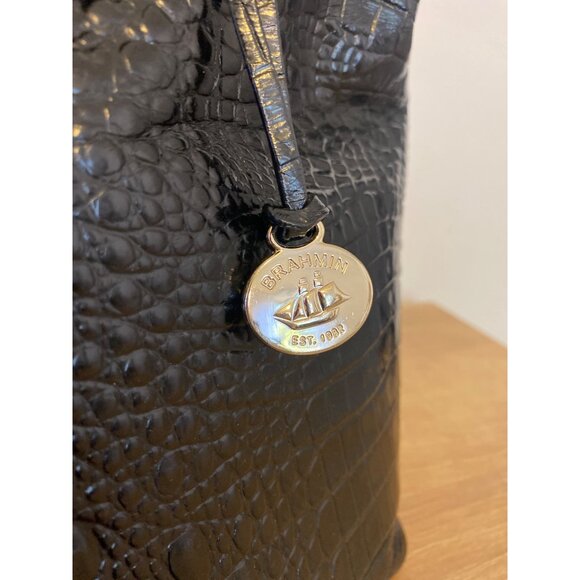 Brahmin Black Croc-Embossed Leather Satchel 14"x5"x11.5" With Top Handle - Picture 3 of 8